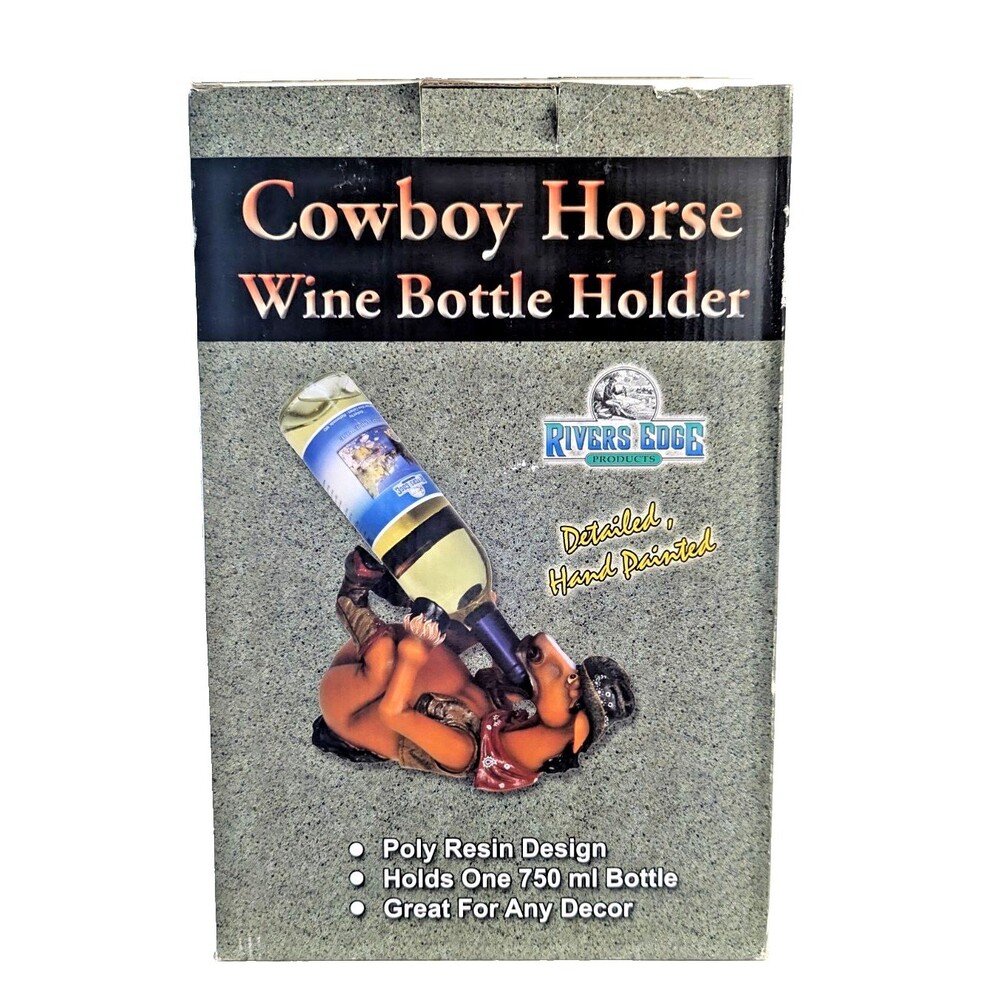 Rivers Edge Cowboy Horse Wine Bottle Holder Poly Resin Hand Painted Barware
